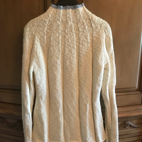 Tommy Hilfiger ivory/blue trim chunky sweater M - Picture 3 of 3